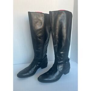 Born Helen Black Leather Knee High Zip Closure Round Toe Stacked Heel Boots 7.5